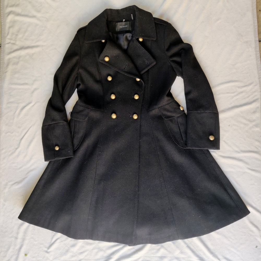 Tahari Courtney Military Wool Blend Peacoat - Picture 2 of 11